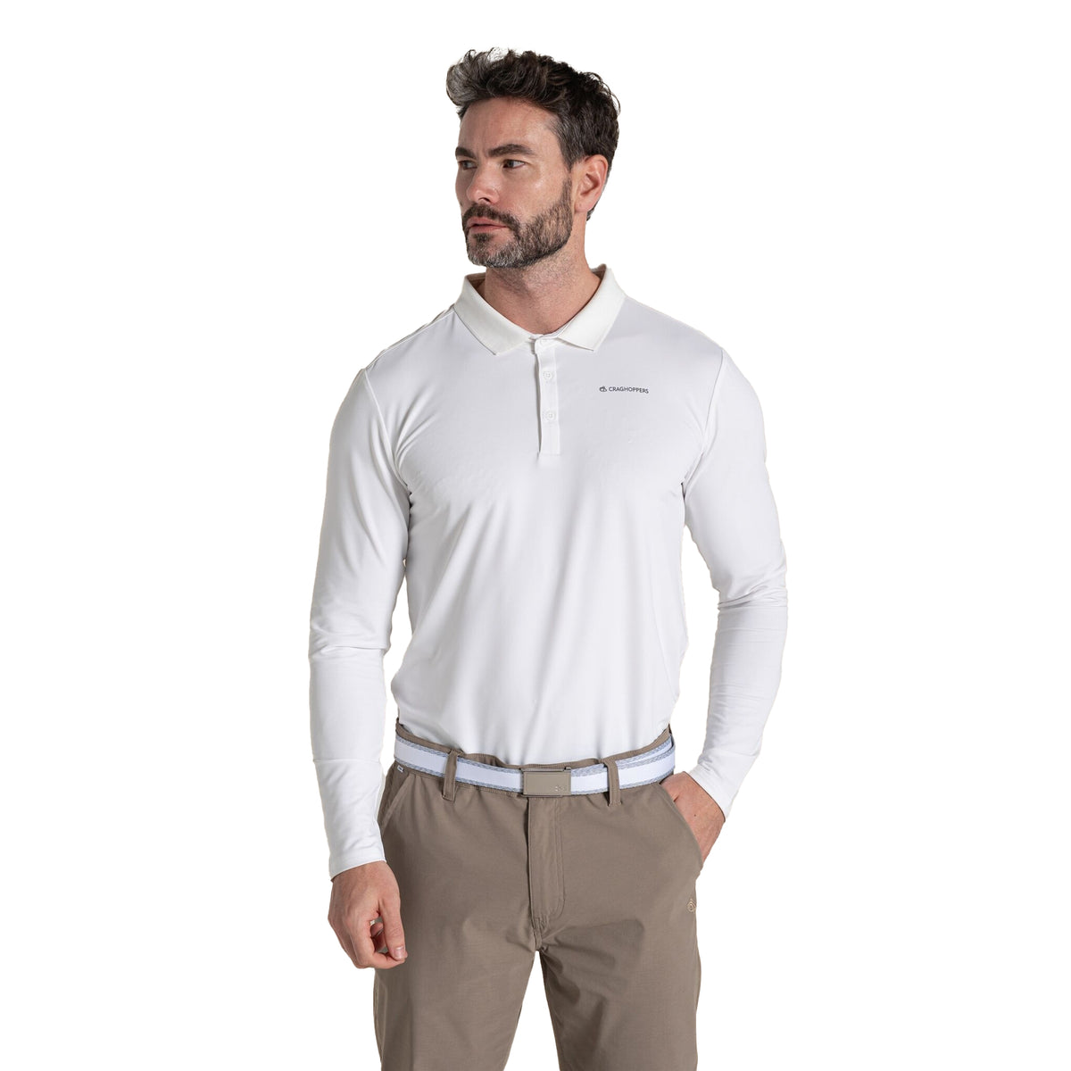 White - Side - Craghoppers Mens Bramshaw Golf Nosilife Long-Sleeved Polo Shirt