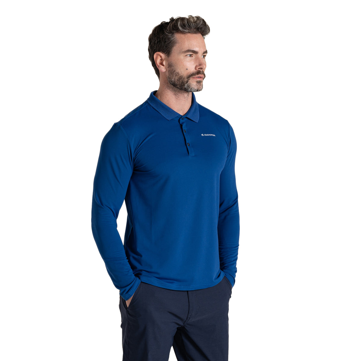 Deep Marina - Side - Craghoppers Mens Bramshaw Golf Nosilife Long-Sleeved Polo Shirt