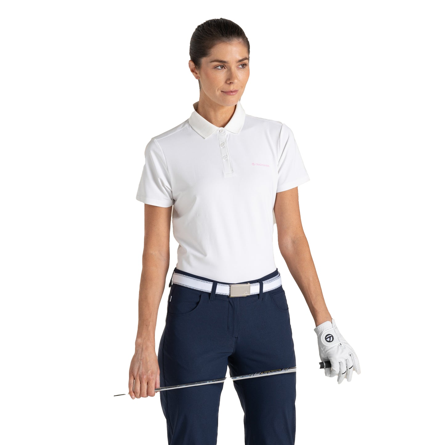 White - Side - Craghoppers Womens-Ladies Thornbury Nosilife Short-Sleeved Golf Polo Shirt