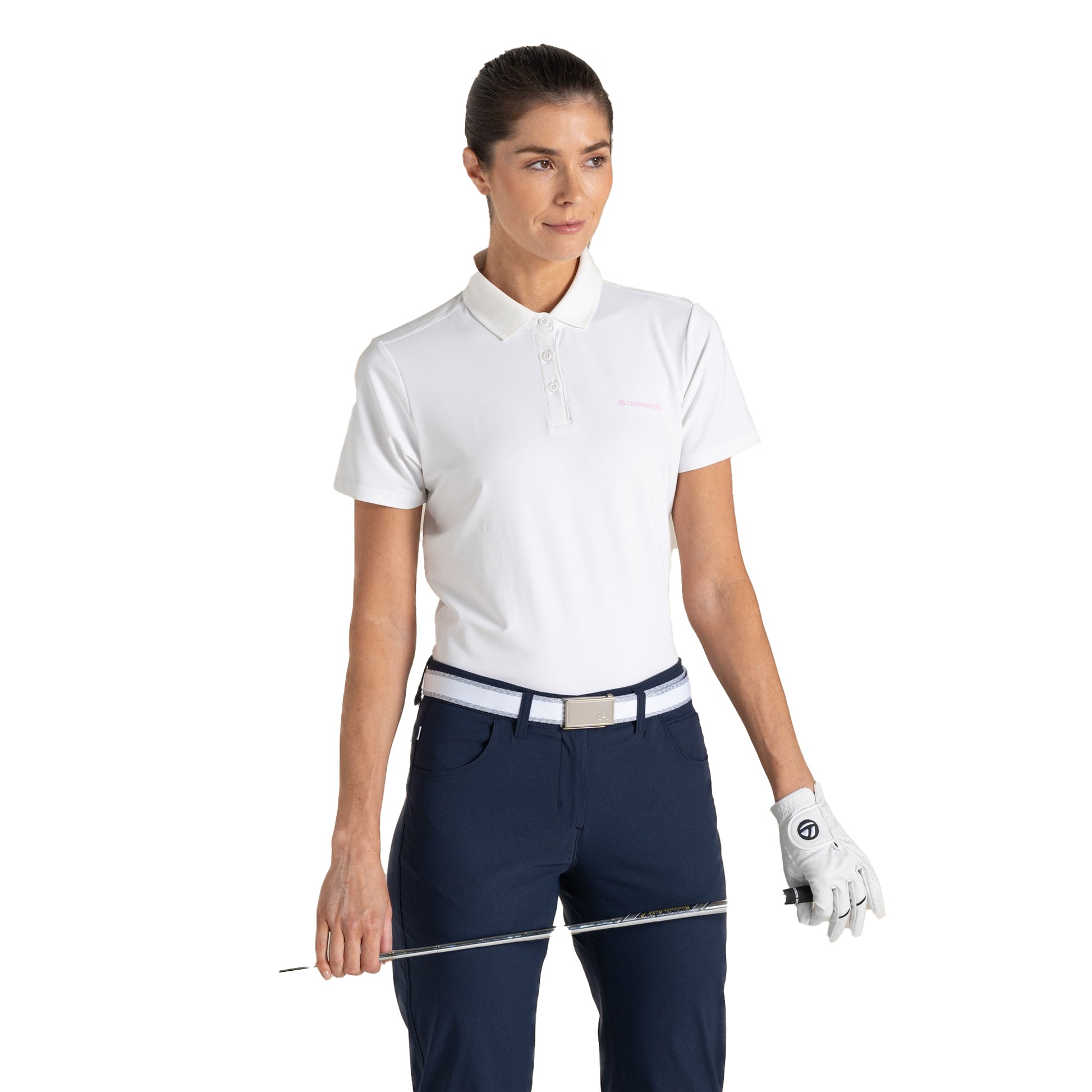 White - Side - Craghoppers Womens-Ladies Thornbury Nosilife Short-Sleeved Golf Polo Shirt