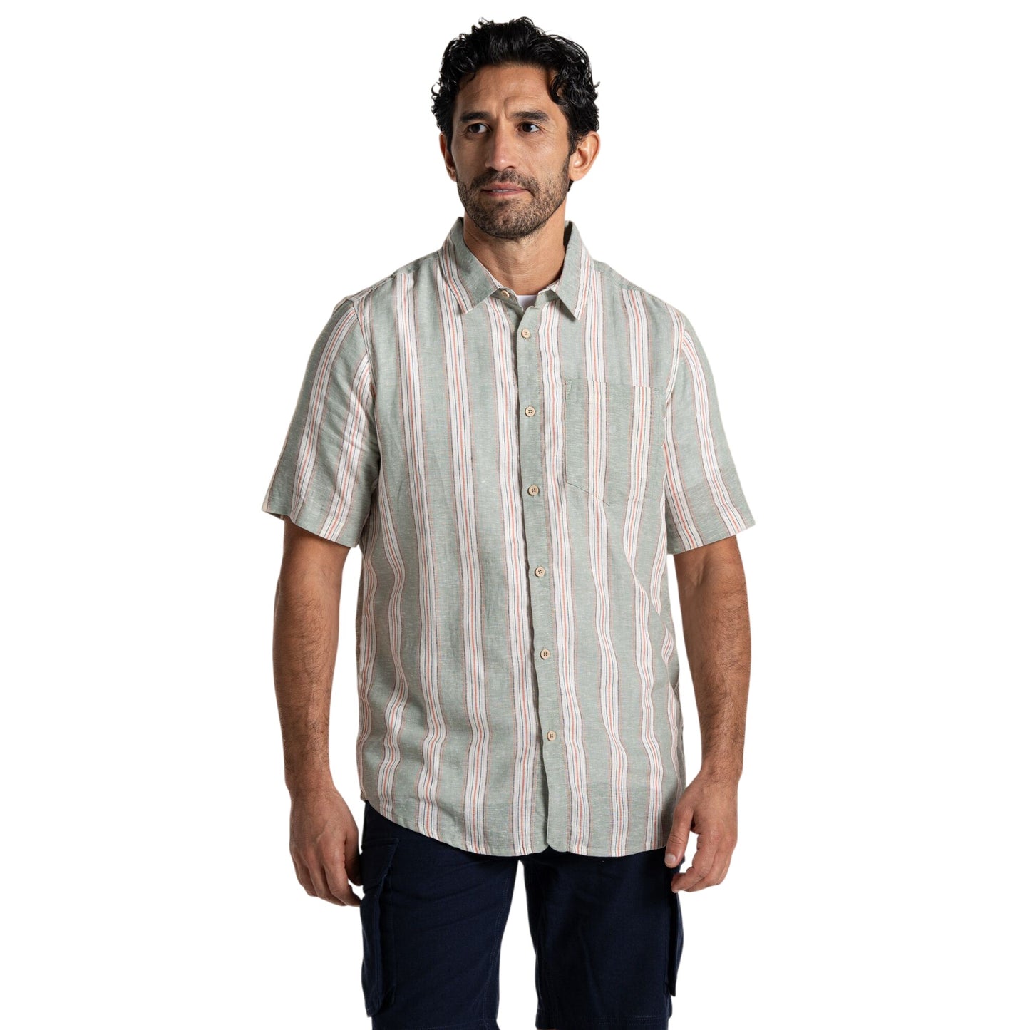 Lichen Green - Side - Craghoppers Mens Argino Stripe Short-Sleeved Shirt