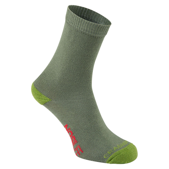 Dark Khaki-Spiced Lime - Front - Craghoppers NosiLife Childrens-Kids Twin Pack Travel Socks