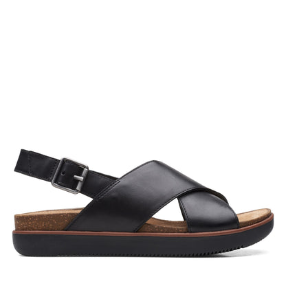 Black - Back - Clarks Womens-Ladies Elayne Cross Leather Sandals