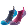 Hot Pink-Lavender-Blue - Front - 1000 Mile Womens-Ladies Run Ankle Socks (Pack of 2)