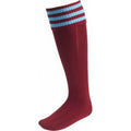 Maroon-Sky Blue - Front - Euro Childrens-Kids Stripe Detail Football Socks