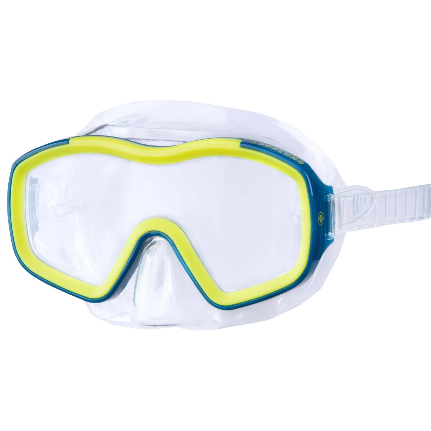 Transparent-Blue-Yellow - Side - Aquasphere Childrens-Kids Raccoon Mask And Snorkel