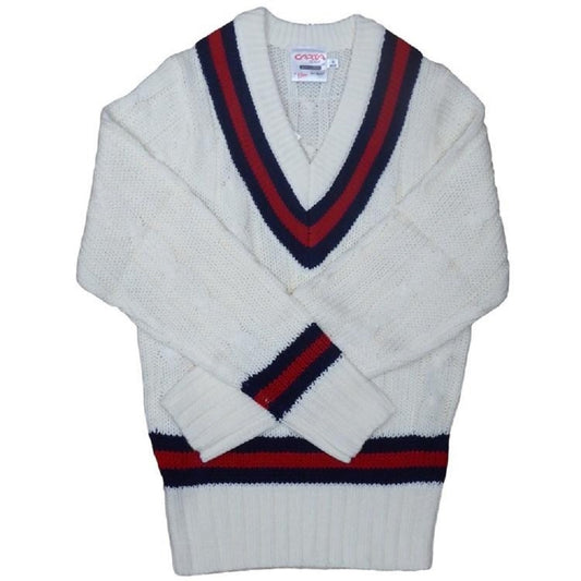 Off White-Navy-Red - Front - Carta Sport Mens Cricket Jumper