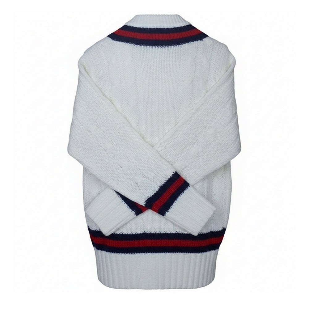 Off White-Navy-Red - Back - Carta Sport Mens Cricket Jumper