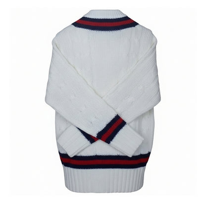 Off White-Navy-Red - Back - Carta Sport Mens Cricket Jumper