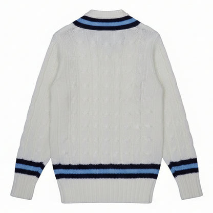 Off White-Navy-Sky Blue - Back - Carta Sport Mens Cricket Jumper