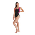 Black-Pink - Lifestyle - Speedo Womens-Ladies Boom Muscleback Logo One Piece Swimsuit