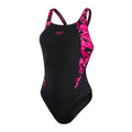 Black-Pink - Front - Speedo Womens-Ladies Boom Muscleback Logo One Piece Swimsuit