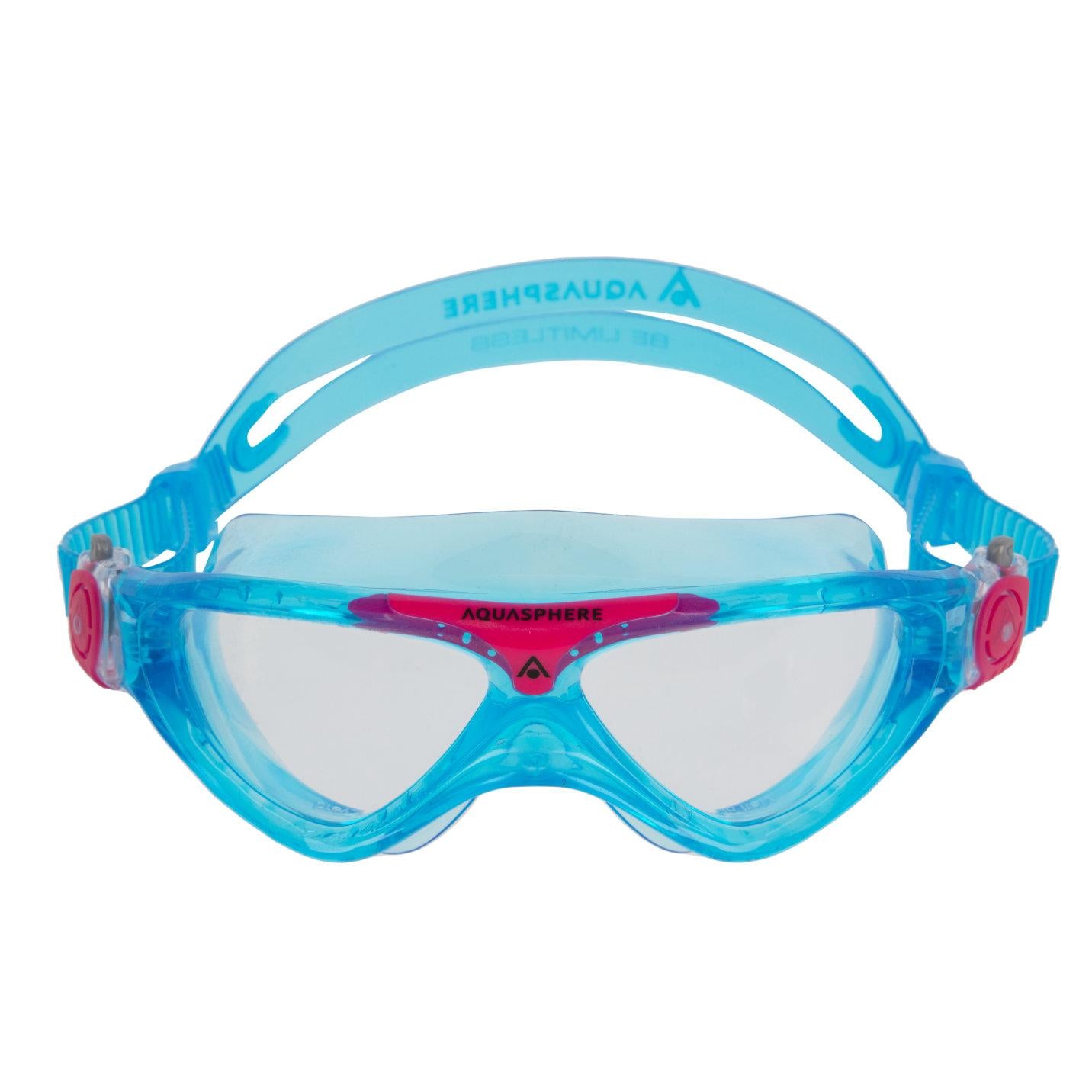 Turquoise-Pink-Clear - Front - Aquasphere Childrens-Kids Vista A1 2024 Swimming Goggles