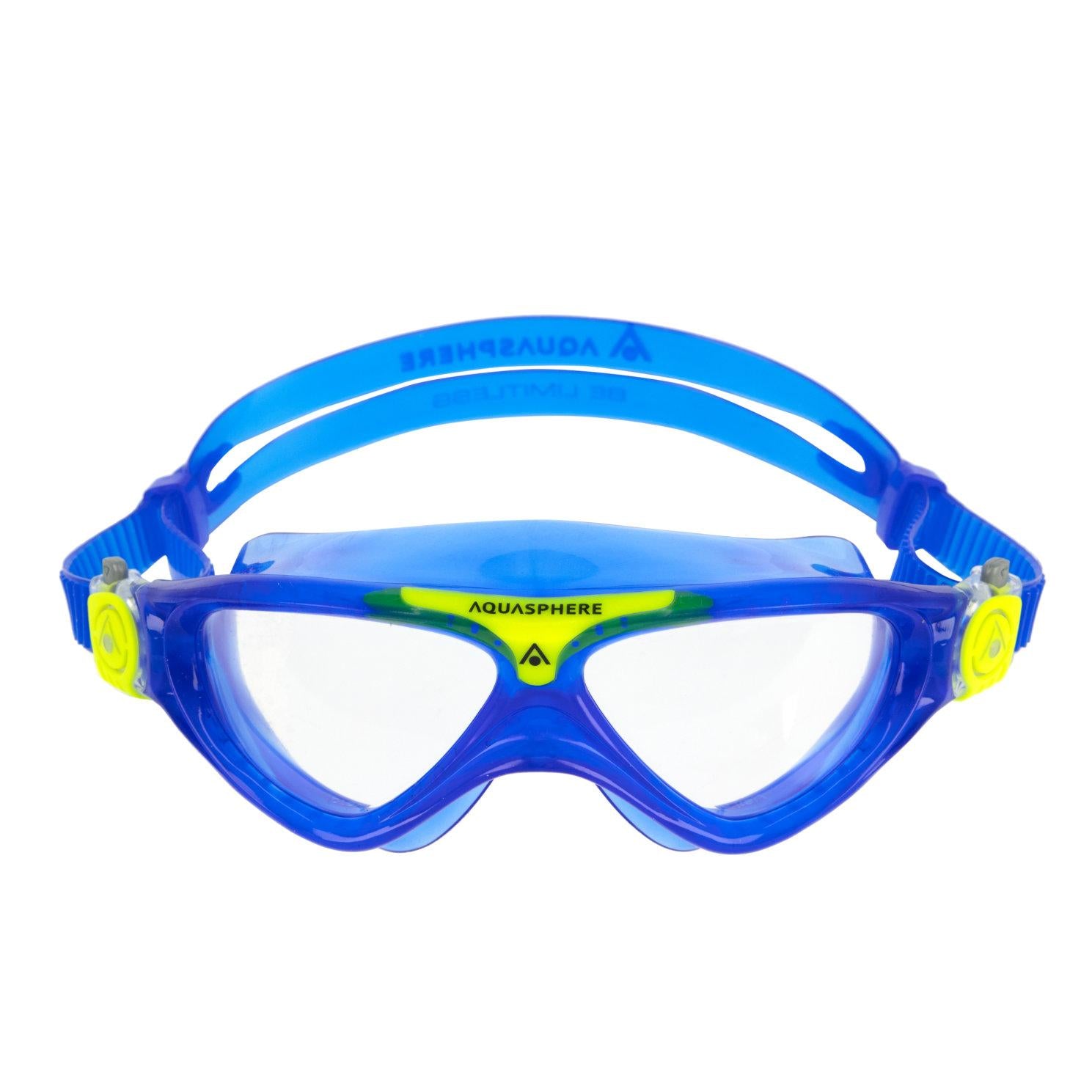 Blue-Yellow-Clear - Front - Aquasphere Childrens-Kids Vista A1 2024 Swimming Goggles