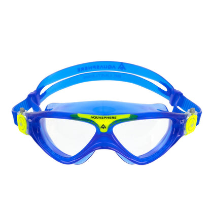 Blue-Yellow-Clear - Front - Aquasphere Childrens-Kids Vista A1 2024 Swimming Goggles