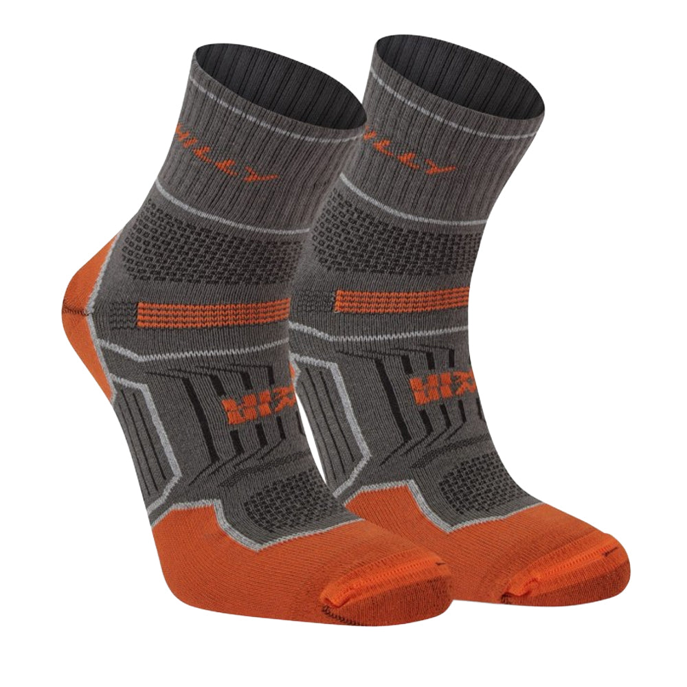 Dark Grey-Orange - Front - Hilly Unisex Adult Double Layered Ankle Socks