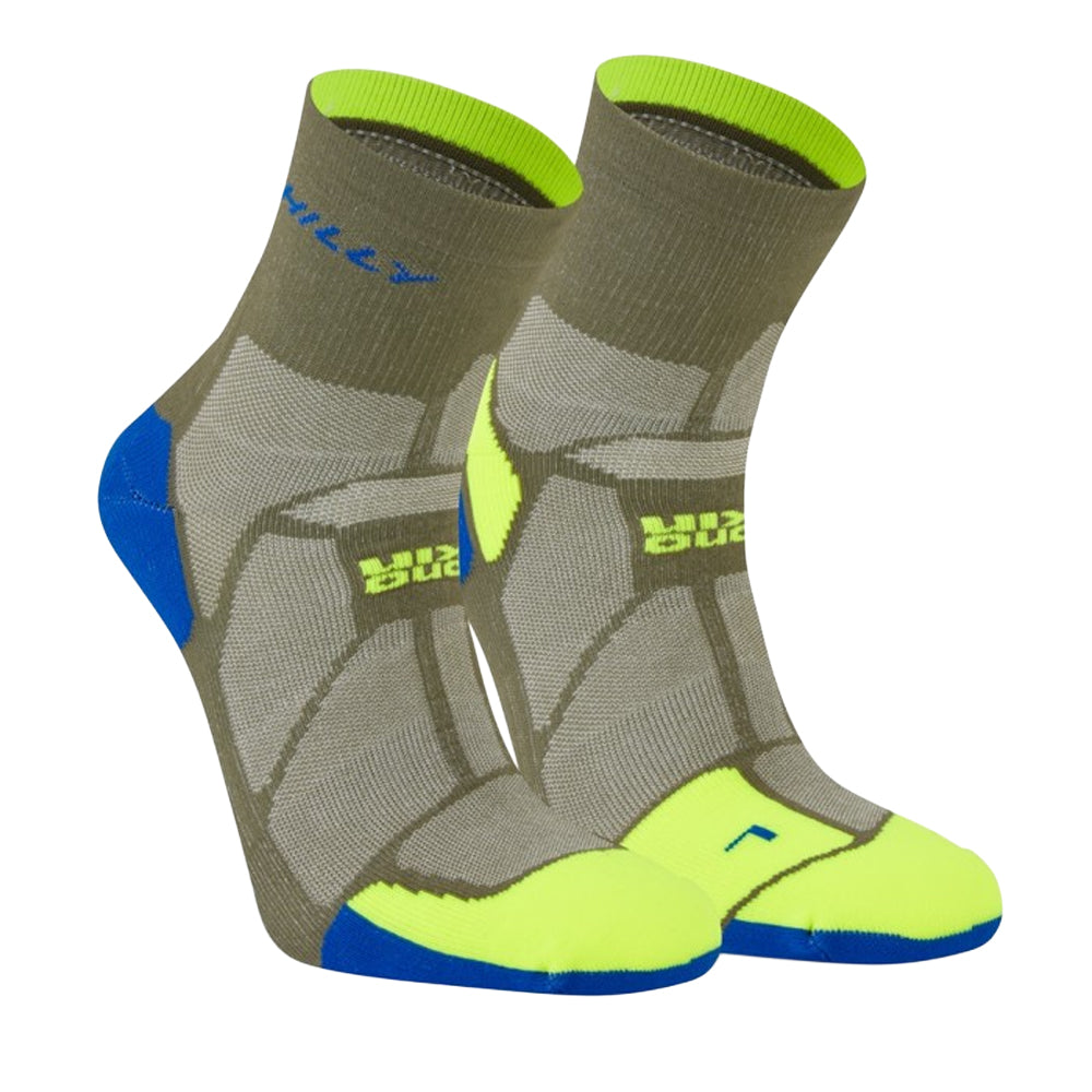Olive-Fluorescent Yellow - Front - Hilly Unisex Adult Marathon Fresh Ankle Socks
