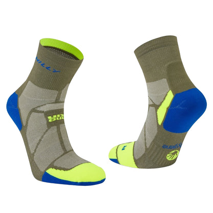 Olive-Fluorescent Yellow - Side - Hilly Unisex Adult Marathon Fresh Ankle Socks