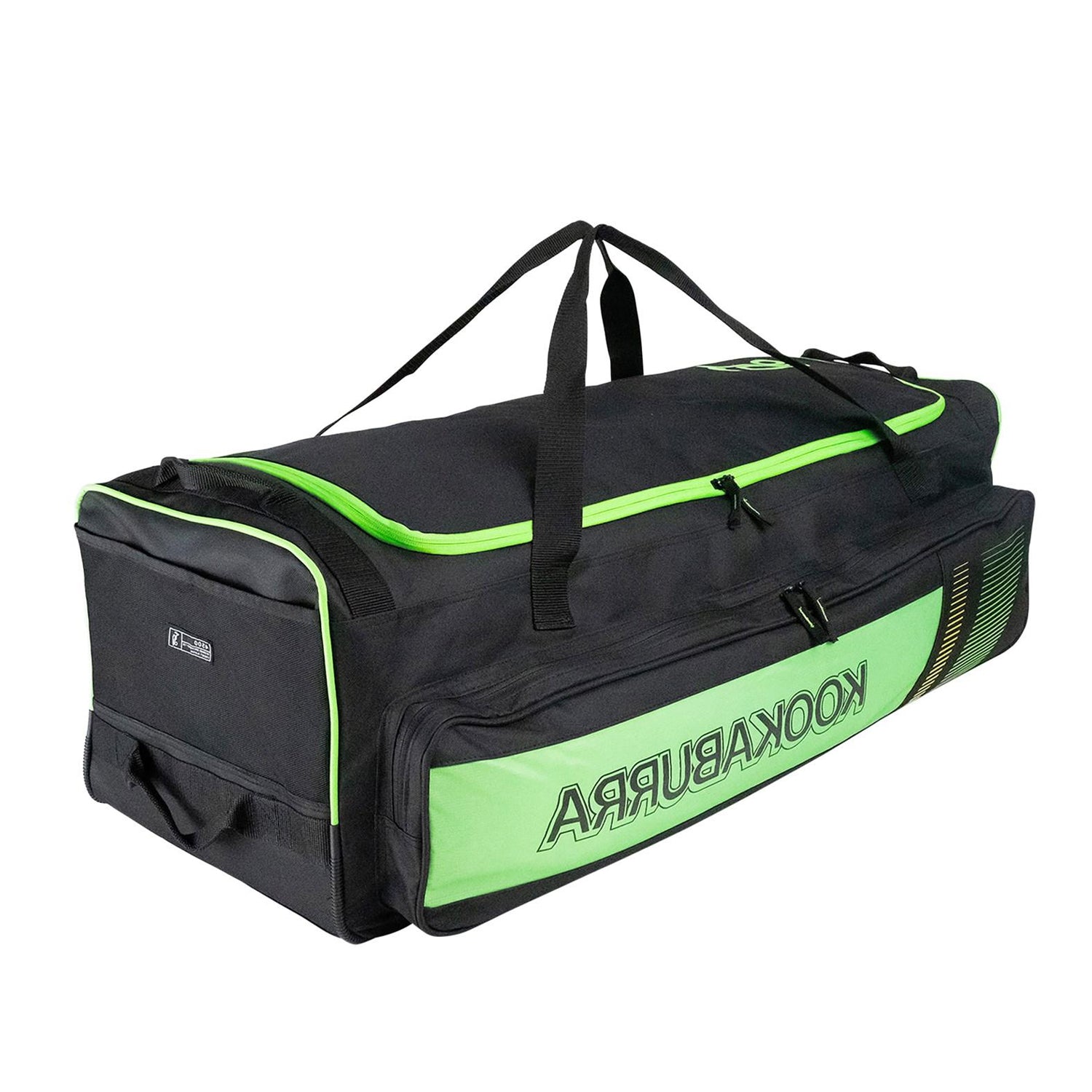 Black-Neon Green - Back - Kookaburra 2025 Pro 3500 Cricket Wheelie Duffle Bag