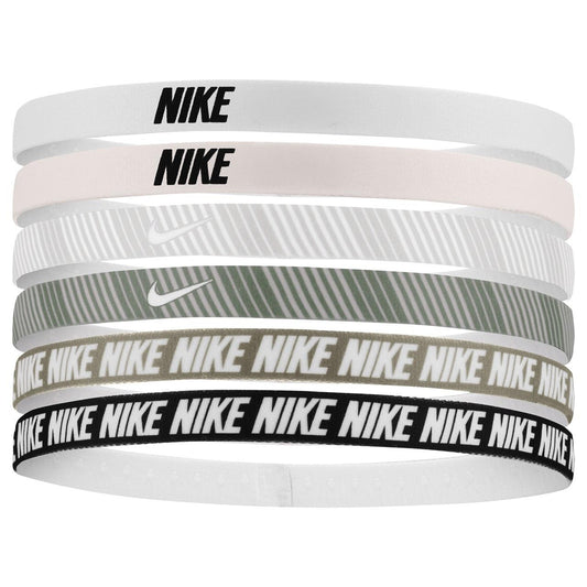 White-Pink - Front - Nike Classic Printed Flexible Hairband (Pack of 6)