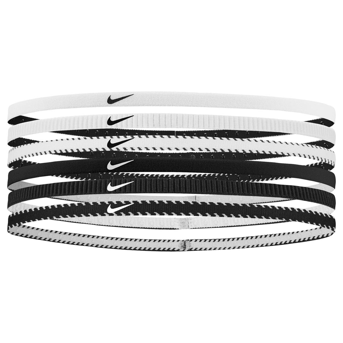 Black-White - Front - Nike Classic Flexible Slim Hairband (Pack of 6)