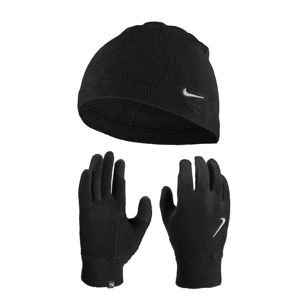 Black - Front - Nike Womens-Ladies Fleece Beanie & Gloves Set