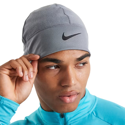 Grey - Side - Nike Therma Fit Swoosh Fleece Beanie