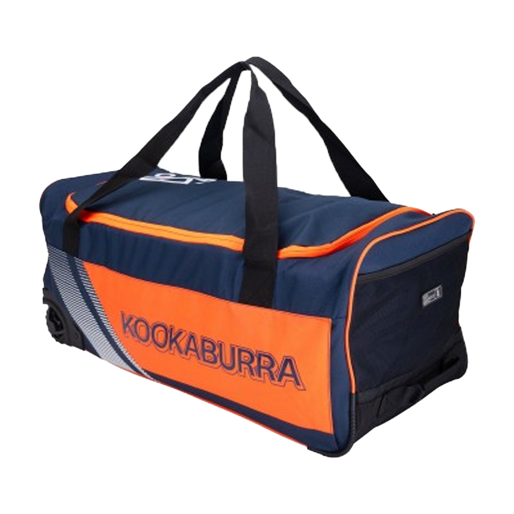 Navy-Orange - Front - Kookaburra 2026 9500 Wheeled Cricket Bag