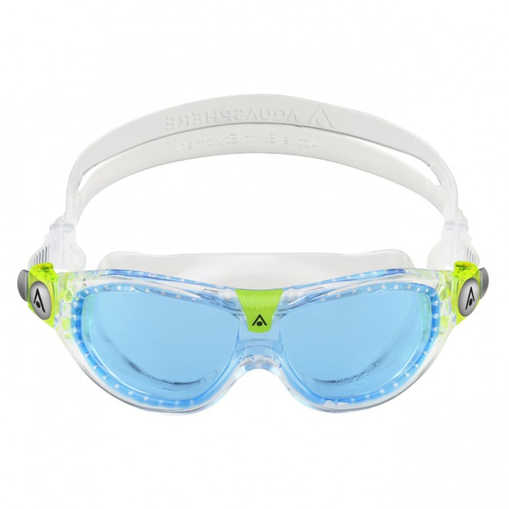 Transparent-Lime-Blue - Front - Aquasphere Childrens-Kids Seal Swimming Goggles