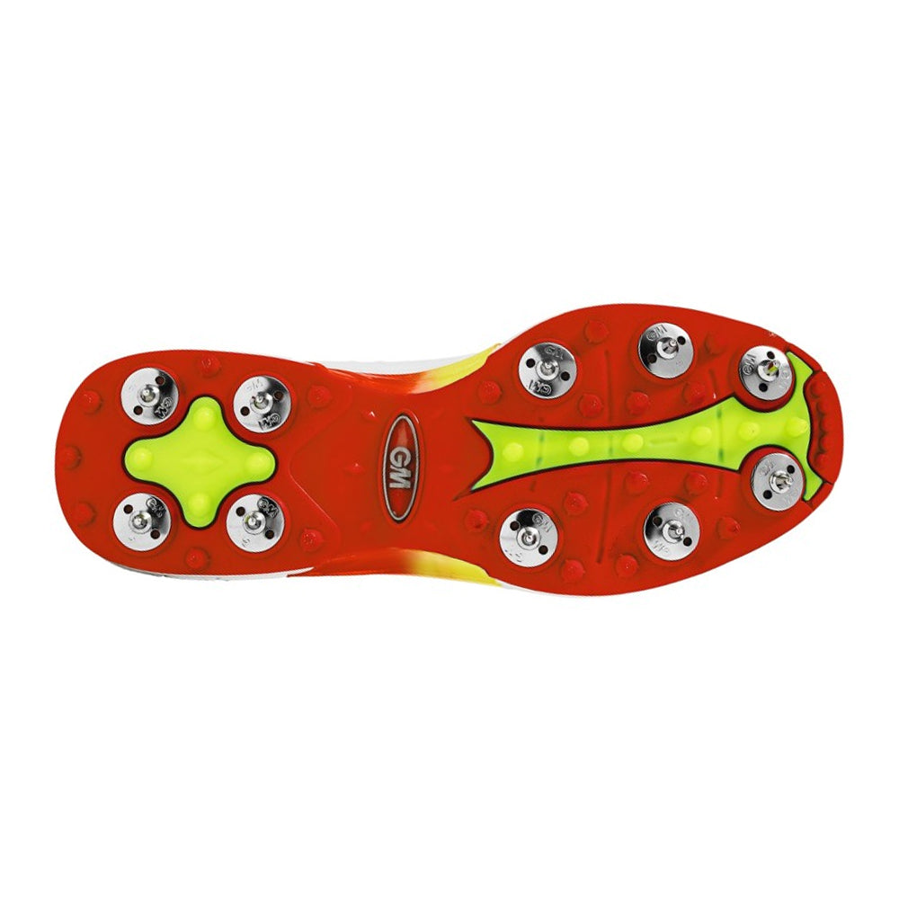 White-Red-Yellow - Side - Gunn And Moore Unisex Adult Rival Spikes Cricket Shoes