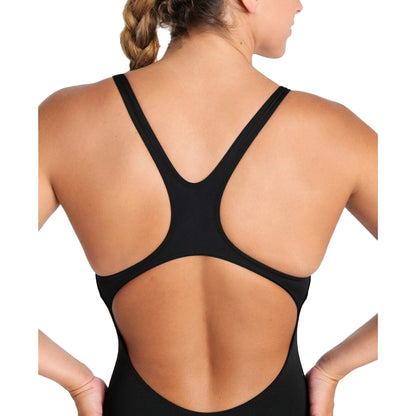 Black-White - Side - Arena Womens-Ladies Pro Solid Swimming One Piece Swimsuit