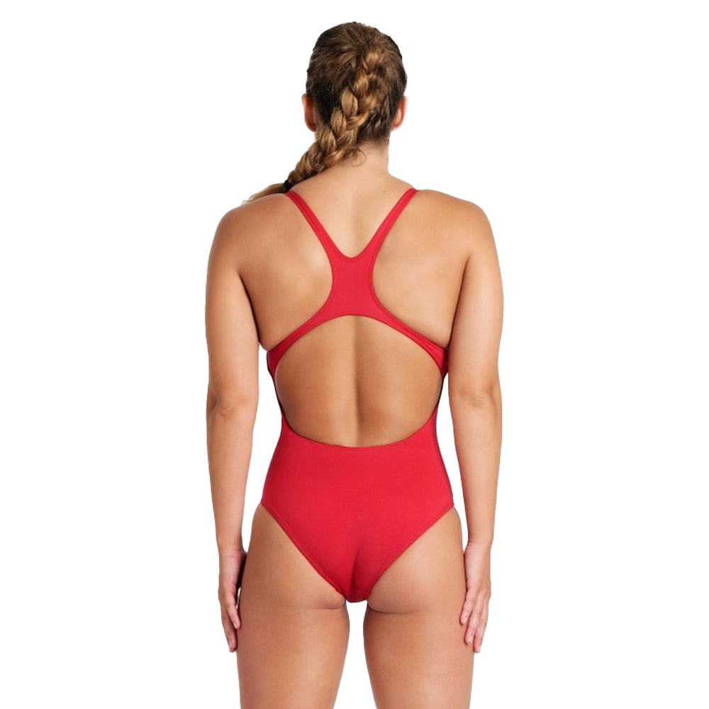 Red-White - Back - Arena Womens-Ladies Pro Solid Swimming One Piece Swimsuit
