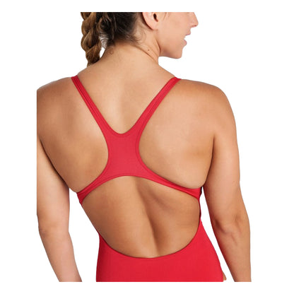 Red-White - Side - Arena Womens-Ladies Pro Solid Swimming One Piece Swimsuit