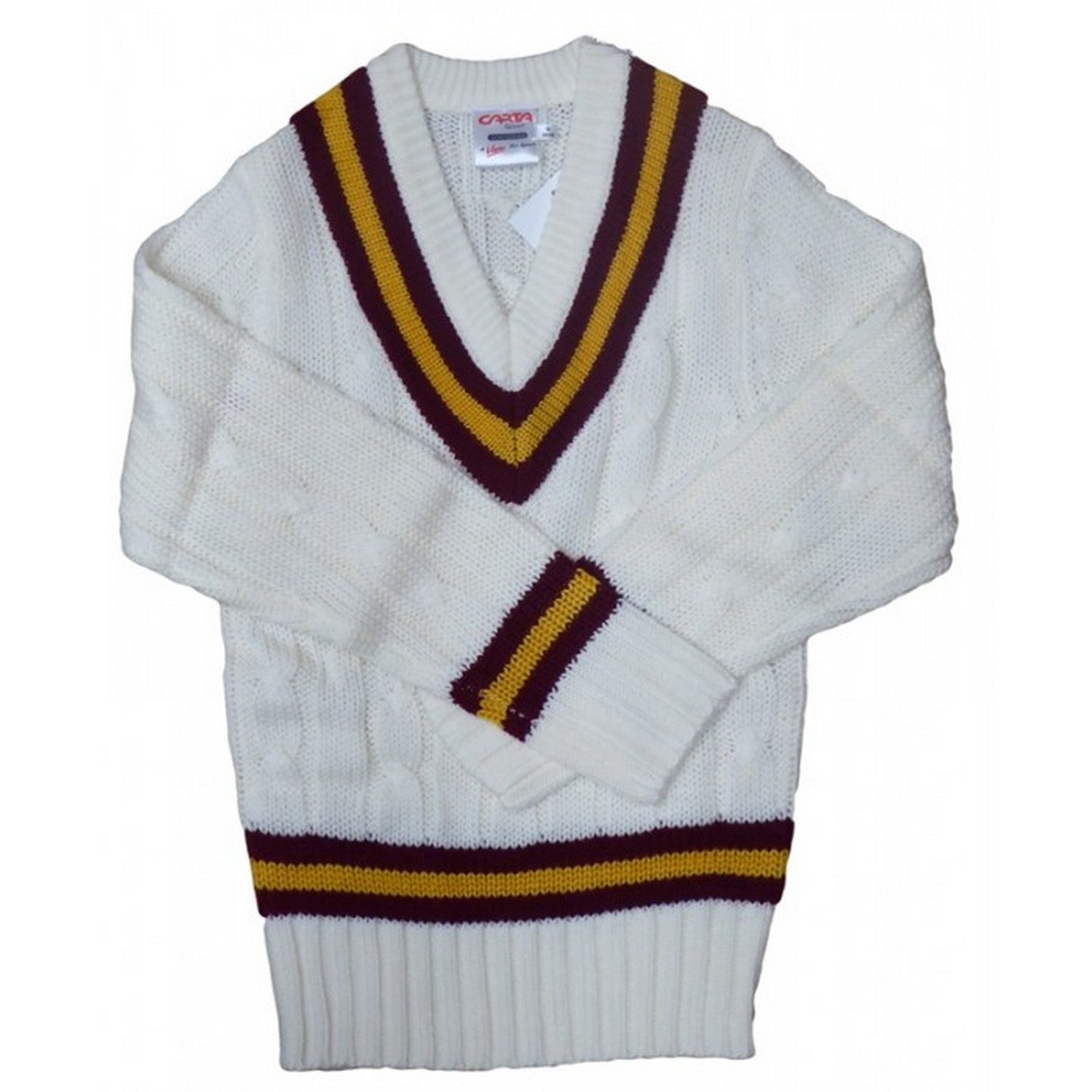 White-Maroon-Gold - Front - Carta Sport Mens Cricket Jumper
