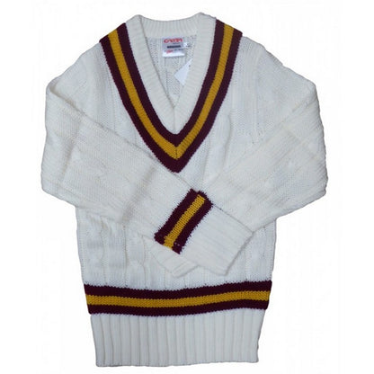 White-Maroon-Gold - Front - Carta Sport Mens Cricket Jumper