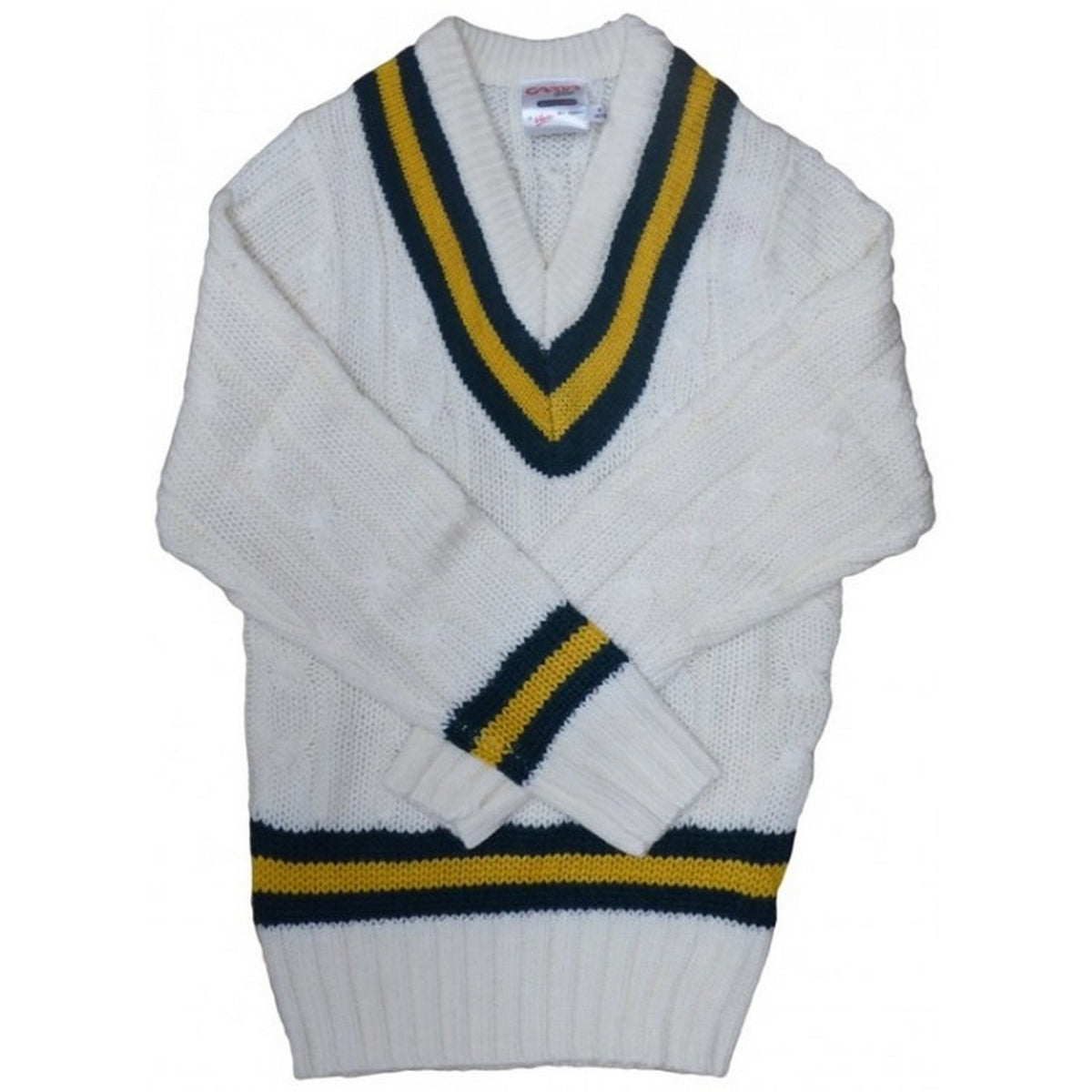 White-Green-Amber - Front - Carta Sport Mens Cricket Jumper