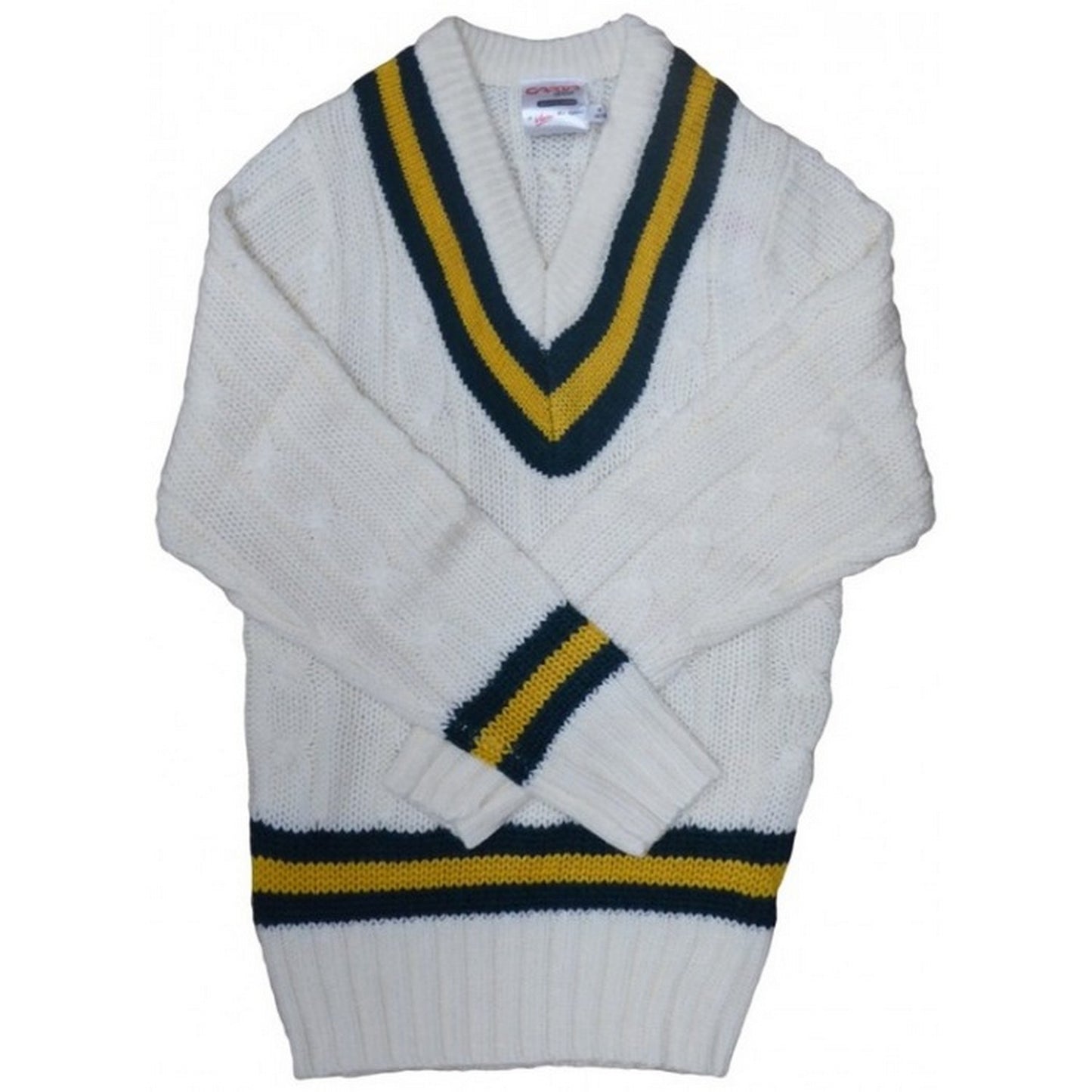 White-Green-Amber - Front - Carta Sport Mens Cricket Jumper