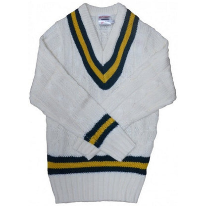 White-Green-Amber - Front - Carta Sport Mens Cricket Jumper
