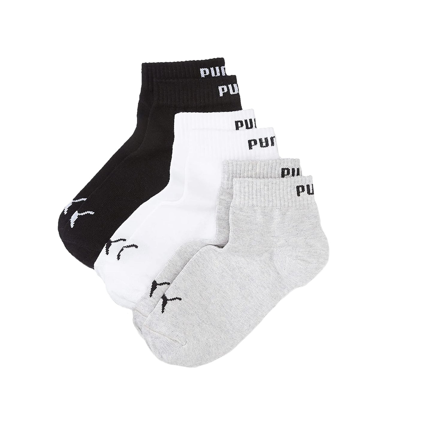 Black-Grey-White - Back - Puma Womens-Ladies Quarter Ankle Socks (Pack of 3)