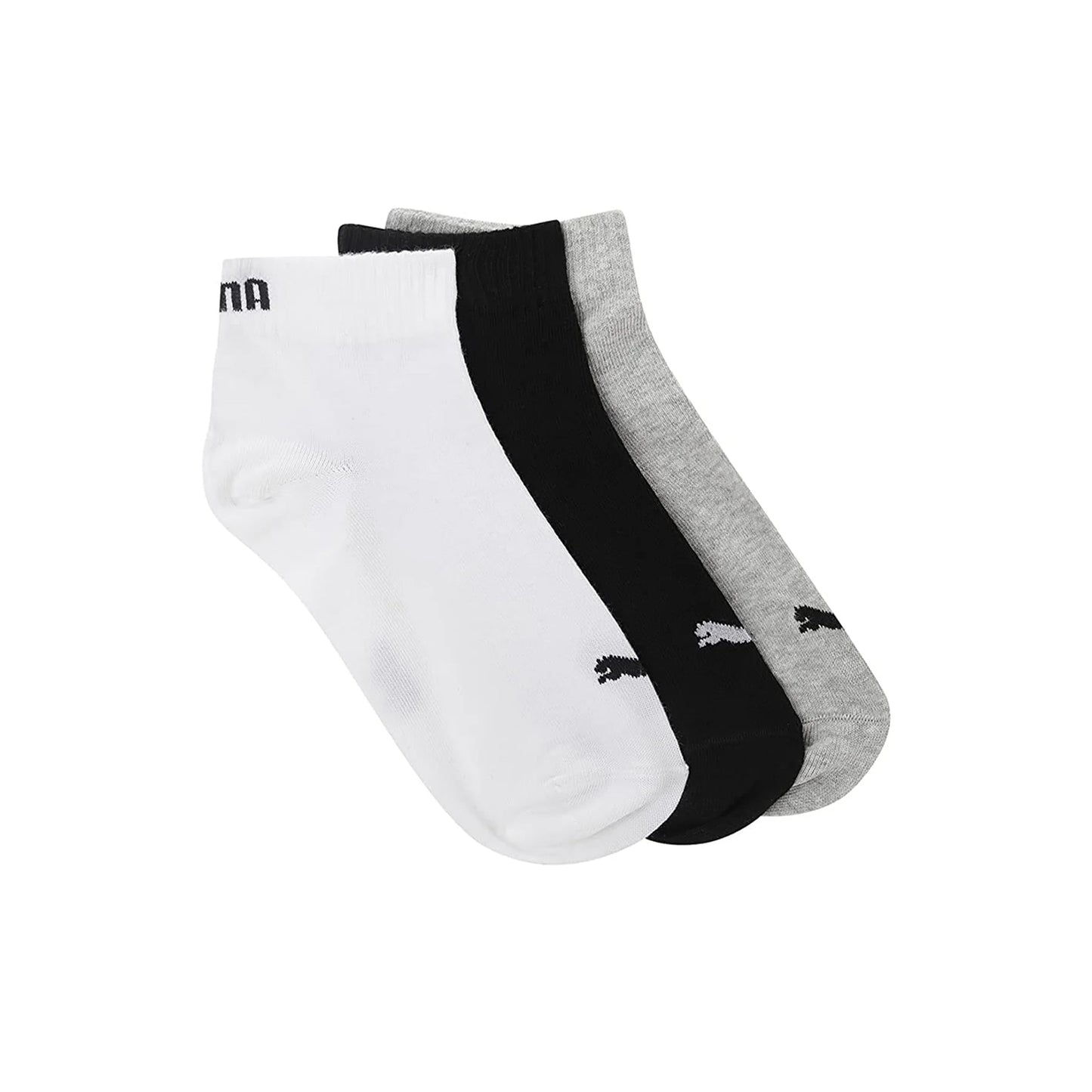 Black-Grey-White - Side - Puma Womens-Ladies Quarter Ankle Socks (Pack of 3)