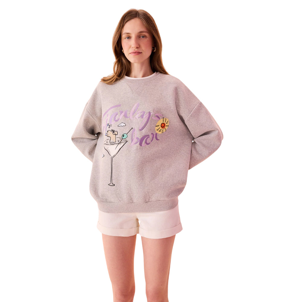 Grey - Side - Cath Kidston Womens-Ladies Stanley Martini Glass Sweatshirt