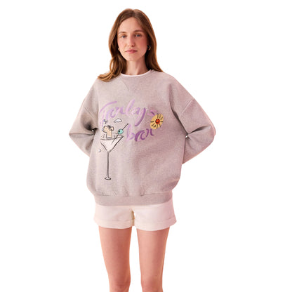 Grey - Side - Cath Kidston Womens-Ladies Stanley Martini Glass Sweatshirt