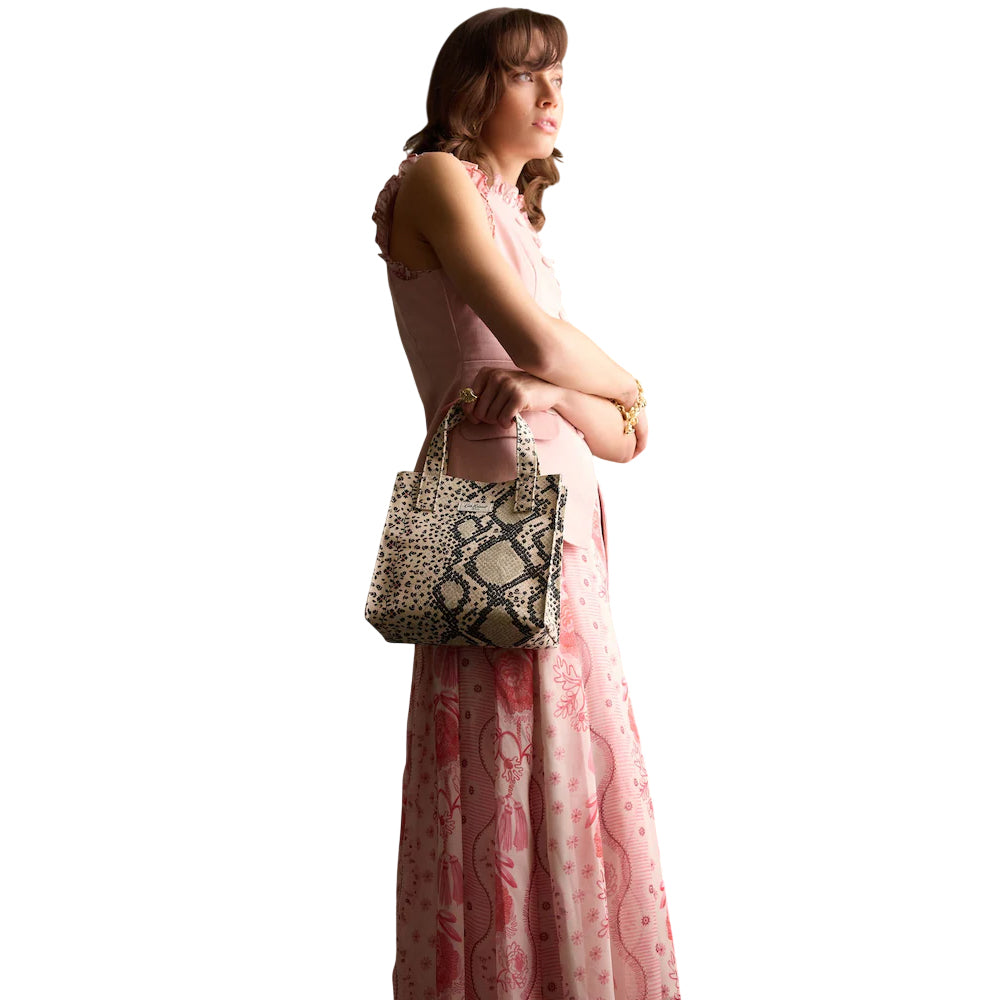 Beige-Black - Side - Cath Kidston Snake Print Cotton Jute Book Bag