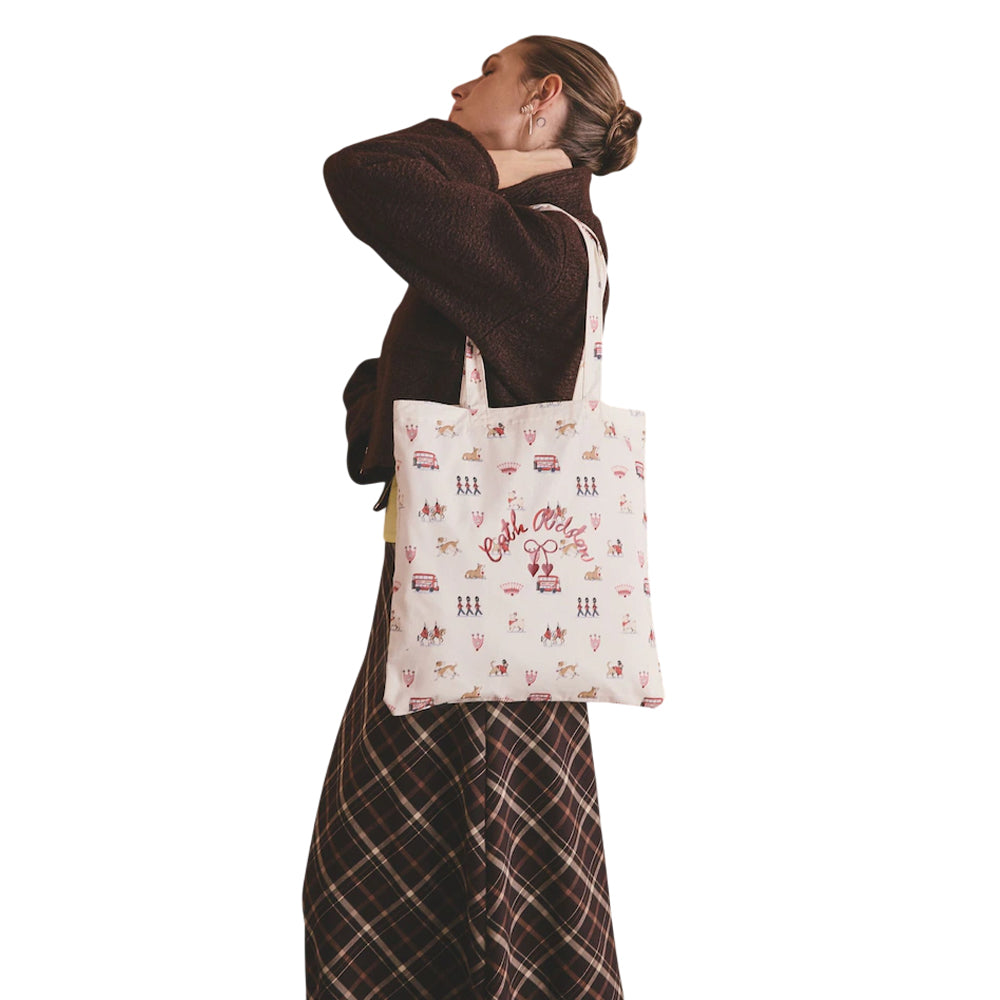 Cream - Side - Cath Kidston London Pattern Cotton Canvas Tote Bag