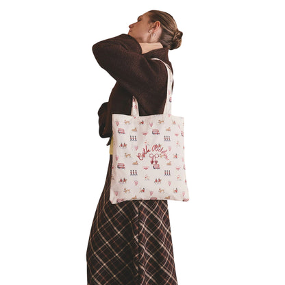 Cream - Side - Cath Kidston London Pattern Cotton Canvas Tote Bag
