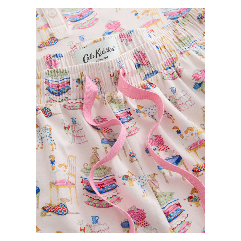 Pink - Side - Cath Kidston Womens-Ladies Dogs Cotton Jersey Pyjama Set