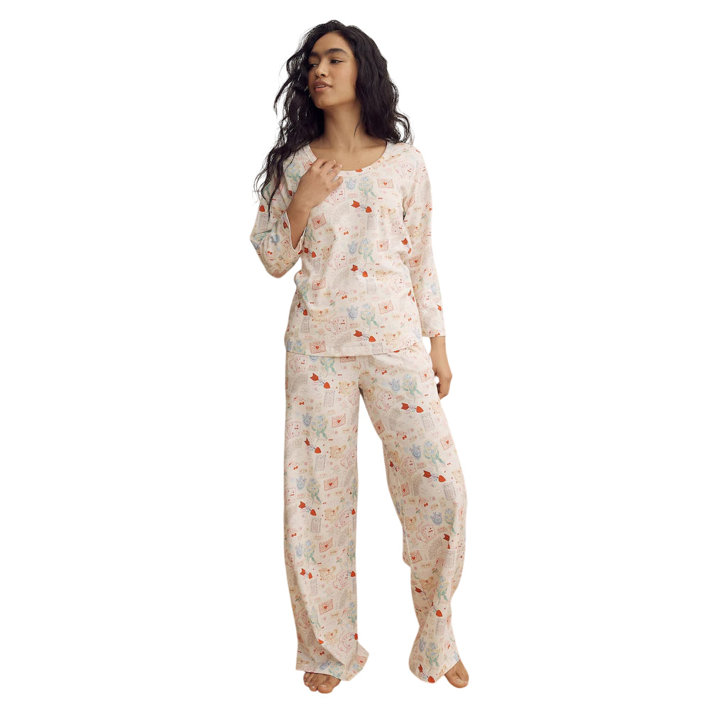 Cream - Lifestyle - Cath Kidston Womens-Ladies Heart Cotton Jersey Valentine Pyjama Set