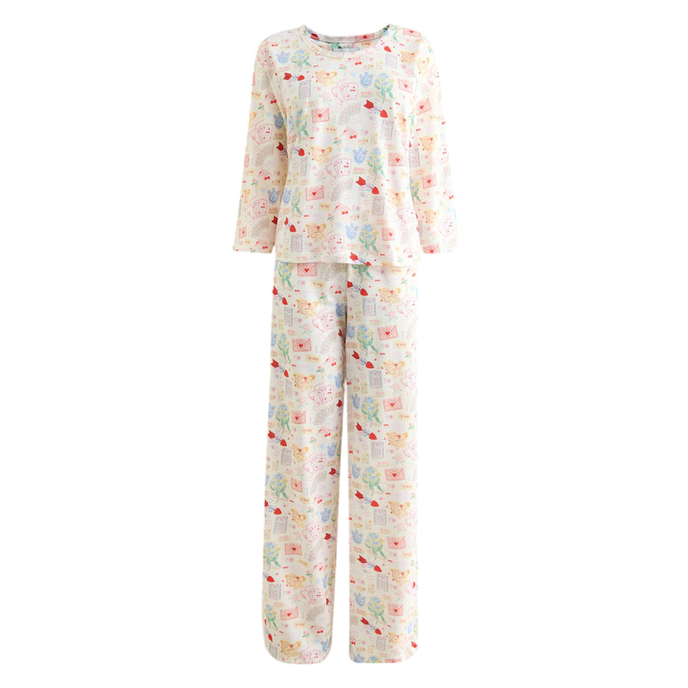 Cream - Front - Cath Kidston Womens-Ladies Heart Cotton Jersey Valentine Pyjama Set