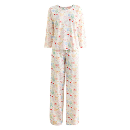 Cream - Front - Cath Kidston Womens-Ladies Heart Cotton Jersey Valentine Pyjama Set