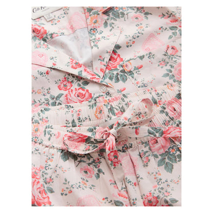 Cream - Back - Cath Kidston Womens-Ladies Hackney Rose Cotton Frill Pyjama Set